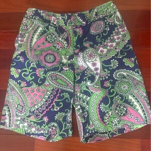 Lilly Pulitzer Vibrant Green and Navy Paisley Shorts